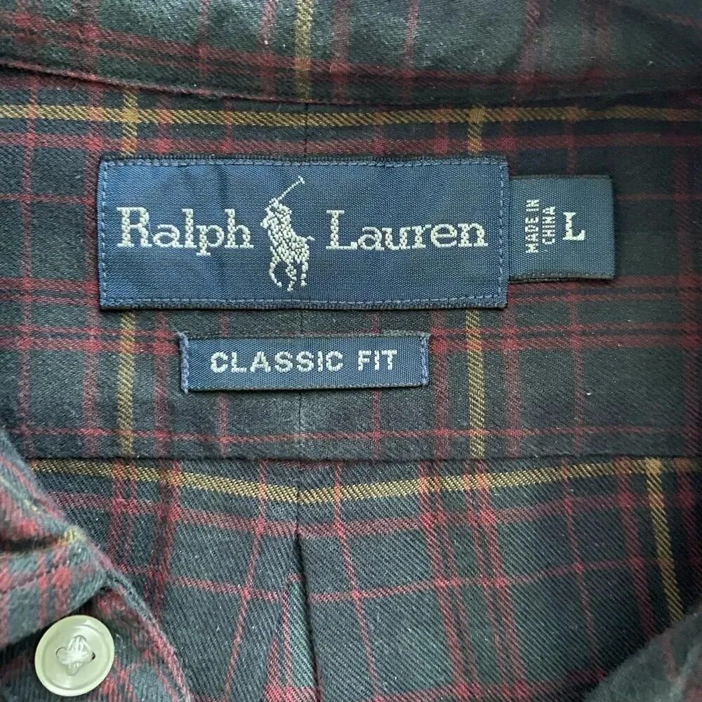 Ralph Lauren Shirt Mens Large Blue Plaid Classic Fit Button Down Long Sleeve